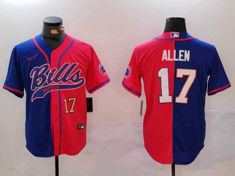 Mens Buffalo Bills #17 Josh Allen Red Blue Team Cool Base Stitched Baseball Jerseys